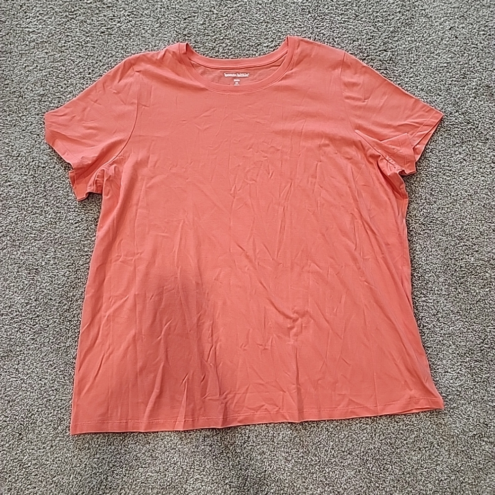 Woman Within Womens 2X 26/28 Coral Short Sleeve Solid Casual Top